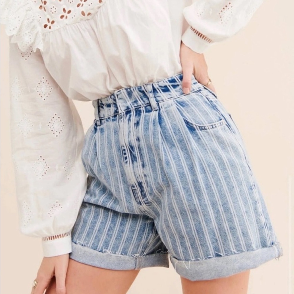 Free people Indigo Stripe High Waisted Shorts